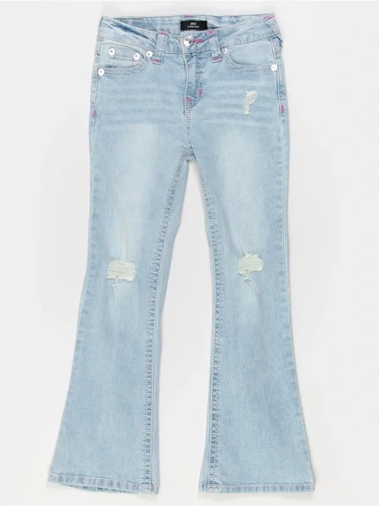 Girls sz 10 “Joey” True Religion Light Blue Distressed Flare Jeans EUC - Picture 2 of 5